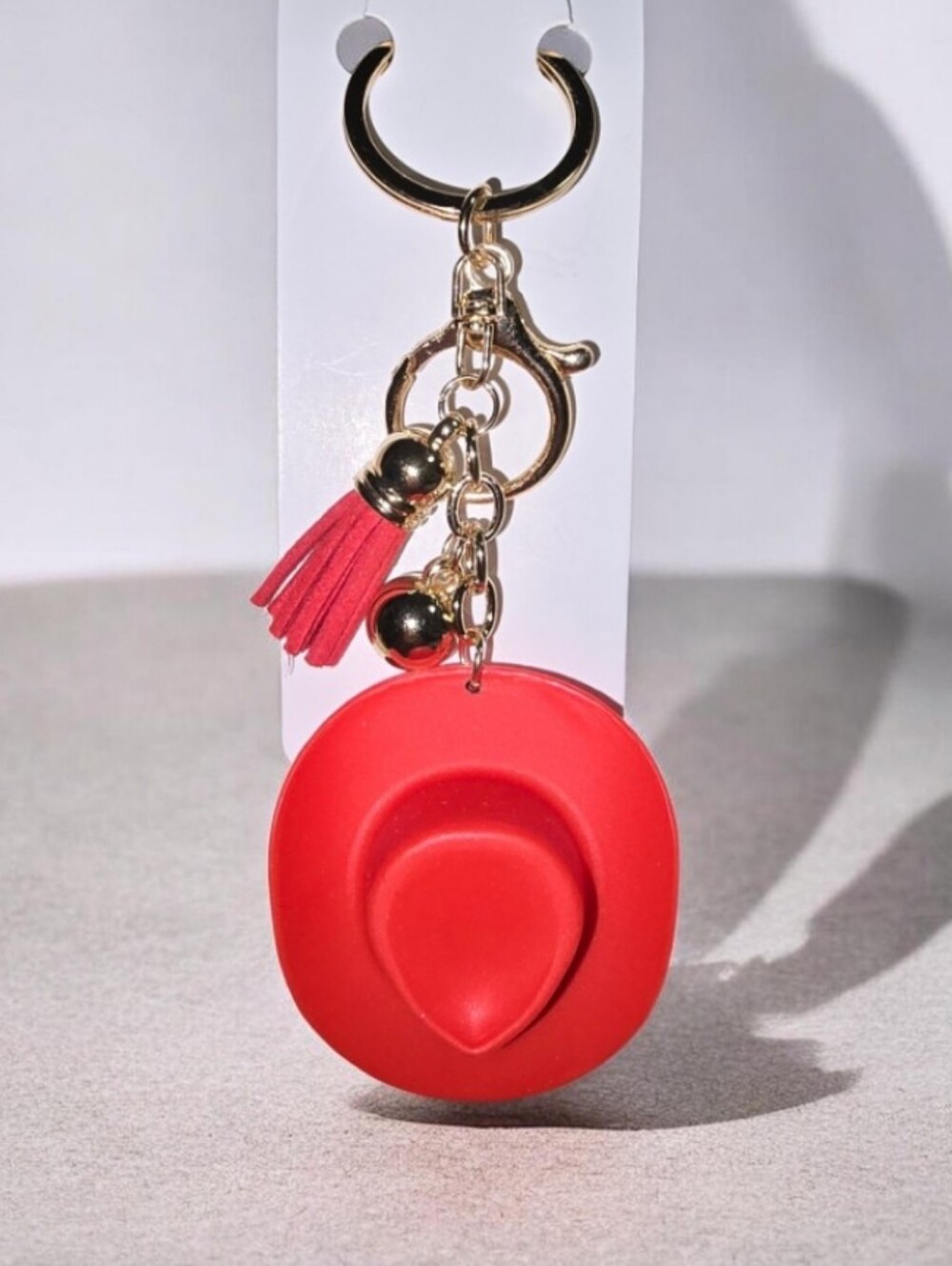 Red Hat Tassel Keychain with Gold Hardware